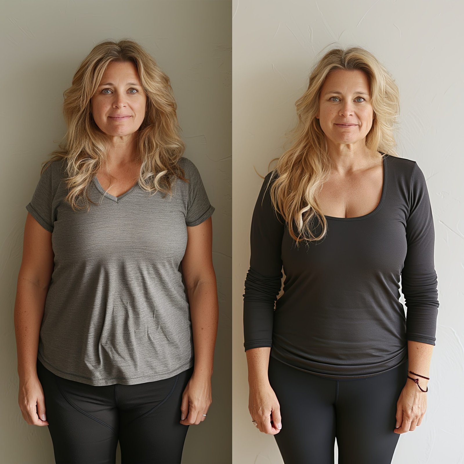 Portrait of a beautiful woman before and after weight loss